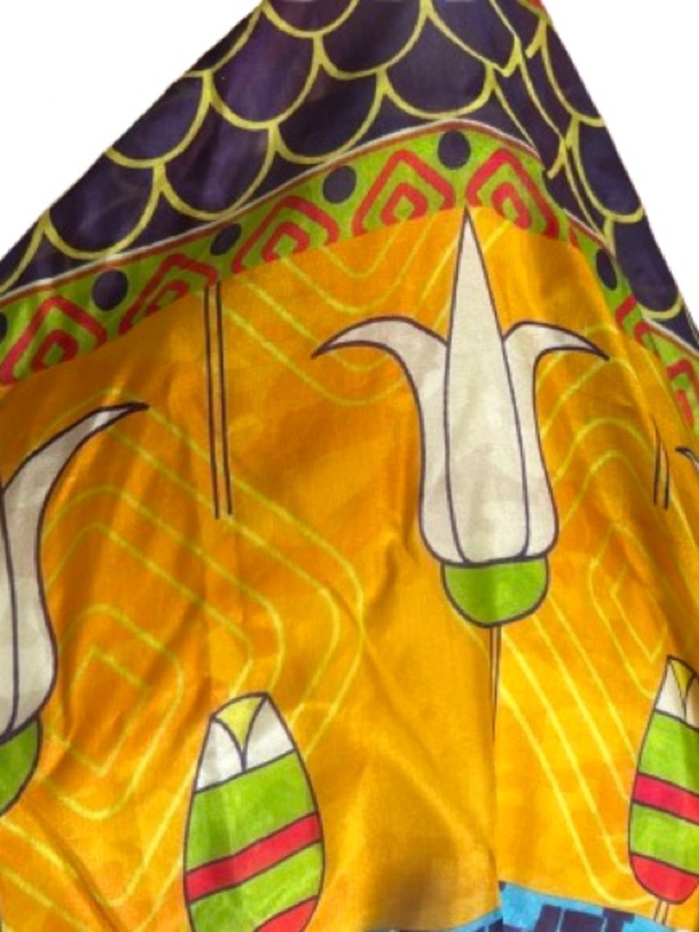 Handmade Large Bohemian Art Deco 100 Silk Scarf Boho Floral Wrap Shawl Patchwork - Picture 8 of 13